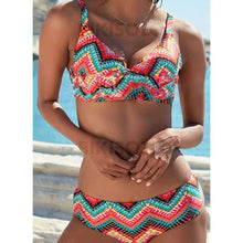 Charger l&#39;image dans la galerie, Fleuris Feuilles Imprimé À Bretelles Élégante Bohème Bikinis Maillots De Bain Rouge / S