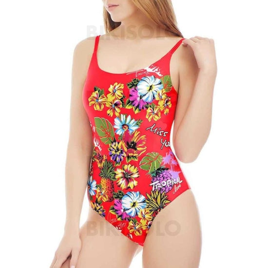 Fleuris Imprimé À Bretelles Bohème Une Pièce Maillots De Bain Rouge / S