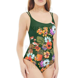 Fleuris Imprimé À Bretelles Bohème Une Pièce Maillots De Bain Vert / S