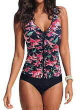 Charger l&#39;image dans la galerie, Fleuris Imprimé À Bretelles Col V Colorful Une Pièce Maillots De Bain Rouge / M