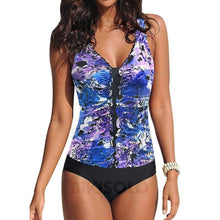 Charger l&#39;image dans la galerie, Fleuris Imprimé À Bretelles Col V Colorful Une Pièce Maillots De Bain Violet / M