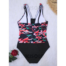 Charger l&#39;image dans la galerie, Fleuris Imprimé À Bretelles Col V Colorful Une Pièce Maillots De Bain