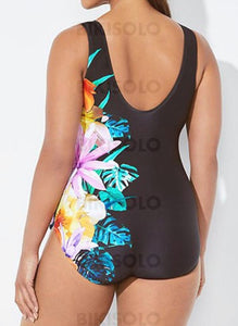 Fleuris Imprimé À Bretelles Col V Grande Taille Décontractée Une Pièce Maillots De Bain