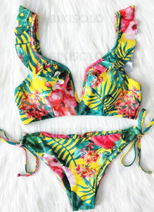 Fleuris Imprimé À Bretelles Col V Sexy Boho Bikinis Maillots De Bain