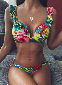 Fleuris Imprimé À Bretelles Col V Sexy Boho Bikinis Maillots De Bain