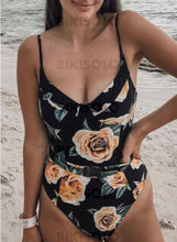 Charger l&#39;image dans la galerie, Fleuris Imprimé À Bretelles Frais Boho Une Pièce Maillots De Bain