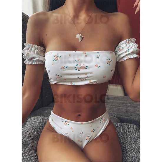 Fleuris Imprimé Jambe Haute Sexy À La Mode Bikinis Maillots De Bain Blanc / S