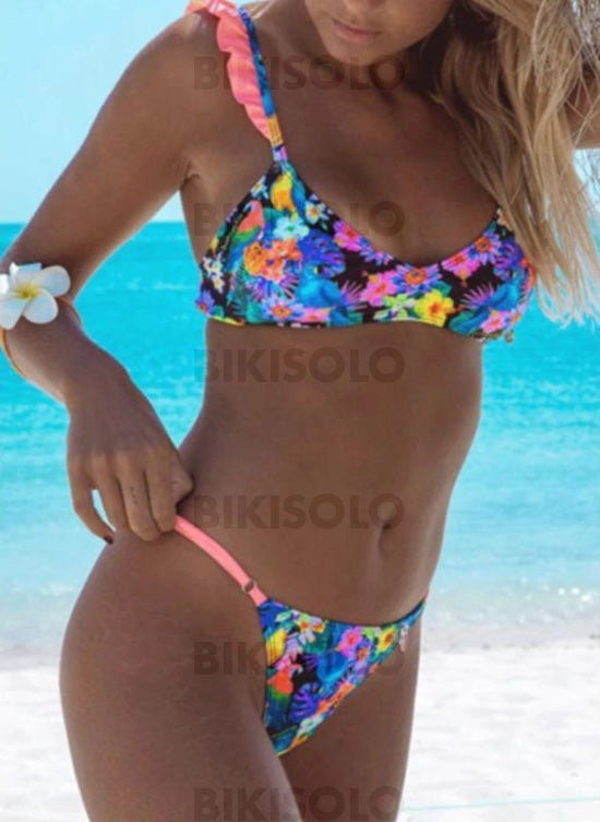 Fleuris Taille Basse À Bretelles Sexy Jolis Mignon Bikinis Maillots De Bain Bleu / S