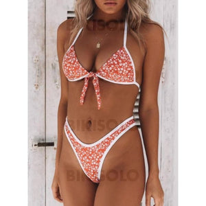 Fleuris Taille Basse Dos Nu Sexy Bikinis Maillots De Bain Rouge / S