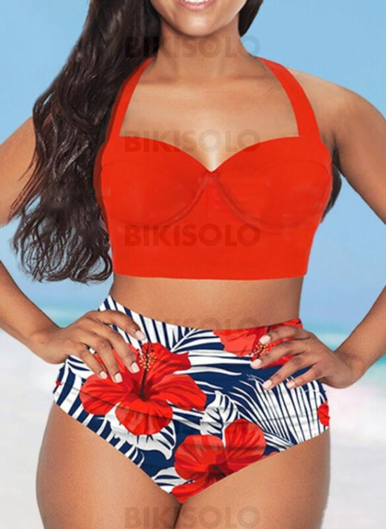 Fleuris Taille Haute Dos Nu Sexy À La Mode Bikinis Maillots De Bain