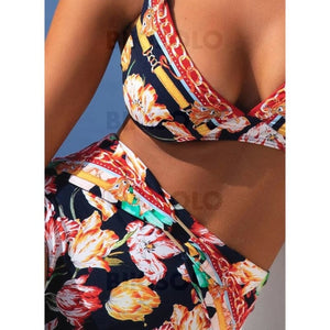 Fleuris Taille Haute Imprimé À Bretelles Bohème Bikinis Maillots De Bain