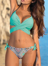 Charger l&#39;image dans la galerie, Floral Dos Nu Jolis Attrayant Bikinis Maillots De Bain Bleu Clair / S