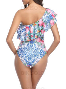 Floral Seule-Épaule Jolis Une Pièce Maillots De Bain Piece