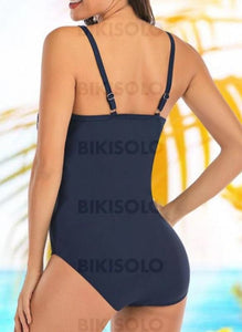 Géométrique Dos Nu Col V Grande Taille Une Pièce Maillots De Bain