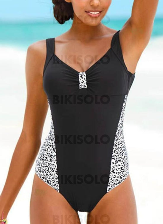 Imprimé Col V Vintage Boho Une Pièce Maillots De Bain