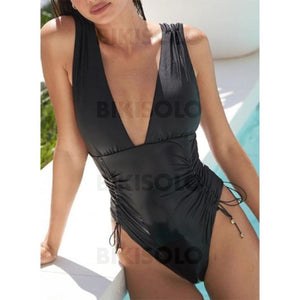 Imprimé Cordon De Serrage Lacer À Bretelles Sexy Élégante Une Pièce Maillots De Bain