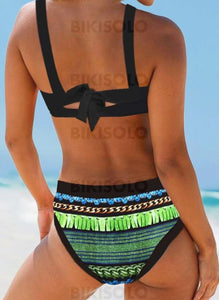 Imprimé Couleurs Opposées À Bretelles Élégante Bohème Bikinis Maillots De Bain