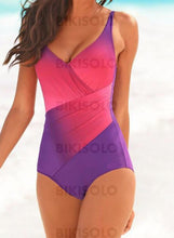 Charger l&#39;image dans la galerie, Imprimé Épissage Couleur À Bretelles Col V Grande Taille Une Pièce Maillots De Bain Rosado / M