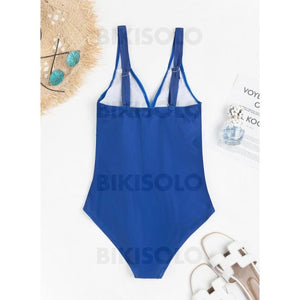Imprimé Épissage Couleur À Bretelles Col V Grande Taille Une Pièce Maillots De Bain
