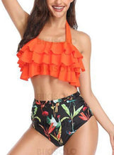 Charger l&#39;image dans la galerie, Imprimé Froufrous Dos Nu Sexy Élégante Bikinis Maillots De Bain Orange / S