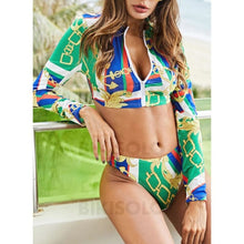 Charger l&#39;image dans la galerie, Imprimé Manches Longues Manche Longue Col V Sexy Attrayant Grande Taille Bikinis Maillots De Bain