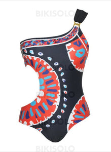 Imprimé Monokini Une Épaule Élégante Bohème Pièce Maillots De Bain