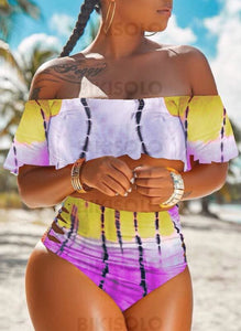 Imprimé Pente Sans Bretelle Épaule Dénudée Bohème Grande Taille Bikinis Maillots De Bain