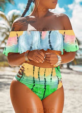 Charger l&#39;image dans la galerie, Imprimé Pente Sans Bretelle Épaule Dénudée Bohème Grande Taille Bikinis Maillots De Bain