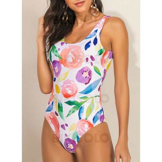 Imprimé Tropical À Bretelles Sexy Une Pièce Maillots De Bain Blanc / S