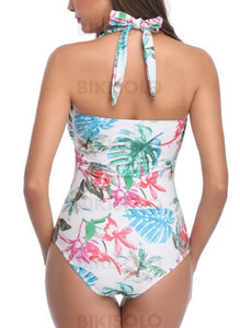 Imprimé Tropical Dos Nu Élégante Une Pièce Maillots De Bain Piece