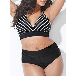 Imprimé Tropical Dos Nu Sexy Grande Taille Bikinis Maillots De Bain Noir / Xl