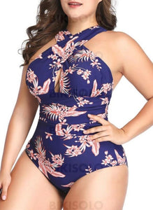 Imprimé Tropical Dos Nu Sexy Grande Taille Une Pièce Maillots De Bain Bleu Roi / S