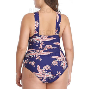 Imprimé Tropical Dos Nu Sexy Grande Taille Une Pièce Maillots De Bain