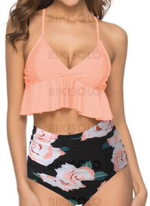 Imprimé Tropical Sangle Élégante Bikinis Maillots De Bain Rose Perle / S