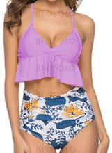 Charger l&#39;image dans la galerie, Imprimé Tropical Sangle Élégante Bikinis Maillots De Bain Violet / S