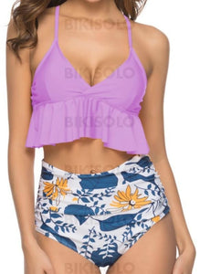 Imprimé Tropical Sangle Élégante Bikinis Maillots De Bain Violet / S