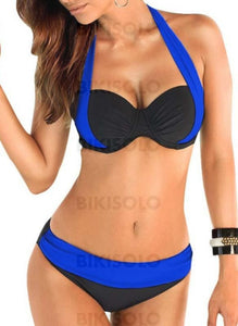 Imprimé Tropical Taille Basse Dos Nu Sexy Bikini Maillots De Bain Royal Blue / S Bikinis