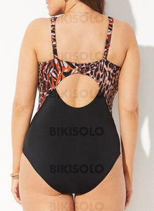 Léopard Col V Sexy Grande Taille Une Pièce Maillots De Bain