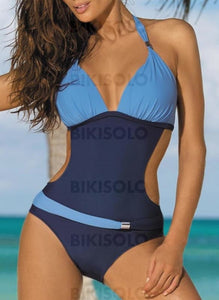 Low Waist Dos Nu Élégante Grande Taille Une Pièce Maillots De Bain Bleu / S