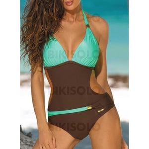 Low Waist Dos Nu Élégante Grande Taille Une Pièce Maillots De Bain Vert / S