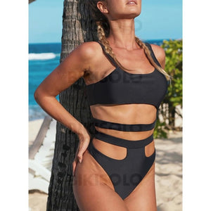 Monokini Coupe Haute À Bretelles Col U Sexy Frais Une Pièce Maillots De Bain