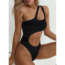 Charger l&#39;image dans la galerie, Monokini Coupe Haute Une Épaule Sexy Accrocheur Pièce Maillots De Bain Noir / S