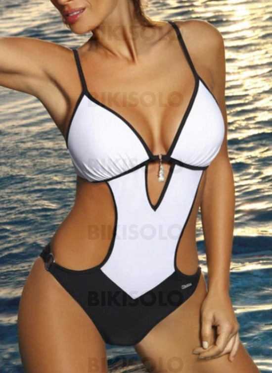 Monokini Patchwork À Bretelles La Mode Classique Une Pièce Maillots De Bain Blanc / S