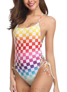 Plaid Sangle Frais Une Pièce Maillots De Bain Piece