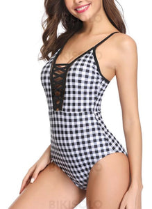 Plaid Sangle Sexy Une Pièce Maillots De Bain Piece