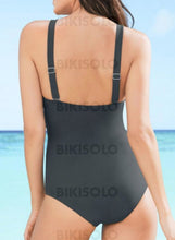 Charger l&#39;image dans la galerie, Rayures À Bretelles Col U Vintage Classique Une Pièce Maillots De Bain