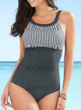 Charger l&#39;image dans la galerie, Rayures À Bretelles Col U Vintage Classique Une Pièce Maillots De Bain