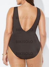 Charger l&#39;image dans la galerie, Rayures À Bretelles Col V Sexy Grande Taille Une Pièce Maillots De Bain