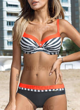 Charger l&#39;image dans la galerie, Rayures Armature À Bretelles Sexy Grande Taille Bikinis Maillots De Bain Orange / S