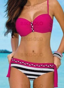 Rayures Armature Faire Monter À Bretelles Jolis Grande Taille Bikinis Maillots De Bain Fuchsia / S